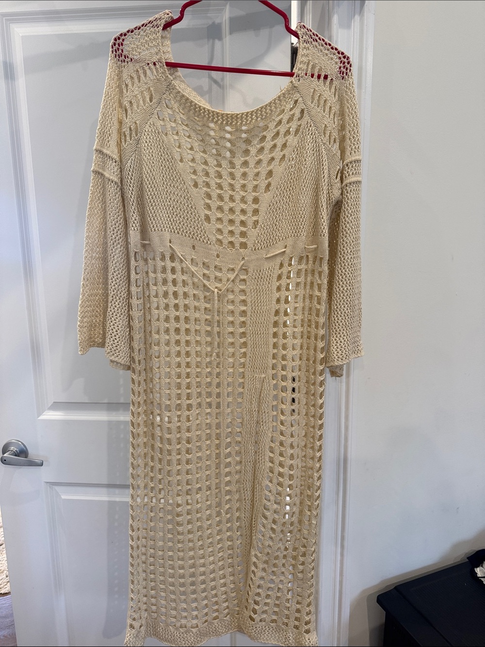 Crochet Long Swim Coverup Dress in Cream